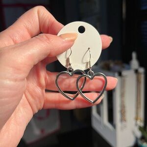 Open Heart Dangle Earrings in Silver Tone